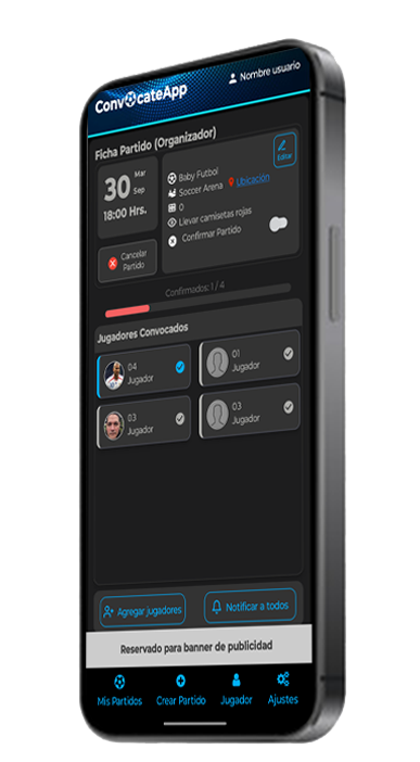 Pantalla de ficha de partido ConvocateApp